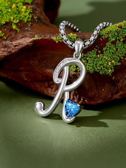 Christmas Gifts for Women Alphabet A to Z Initial Birthstone Pendant Necklaces for Women - 18k White Gold Plated Personalized Name Jewelry Valentine Mothers Day Birthday Gifts for Women Her Girlfriend