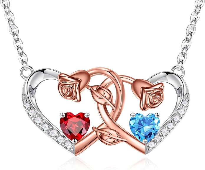 Iefil Chrismas Gifts for Wife - 925 Sterling Silver Rose Birthstone Necklace, Stocking Stuffers for Women Wife Girlfriend Mom