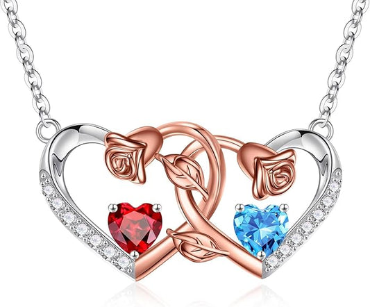 Iefil Chrismas Gifts for Wife - 925 Sterling Silver Rose Birthstone Necklace, Stocking Stuffers for Women Wife Girlfriend Mom