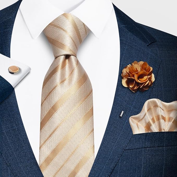 joy alice Ties Set Men Mixed Color Necktie Handkerchief Cufflinks Brooch 3.15 Formal