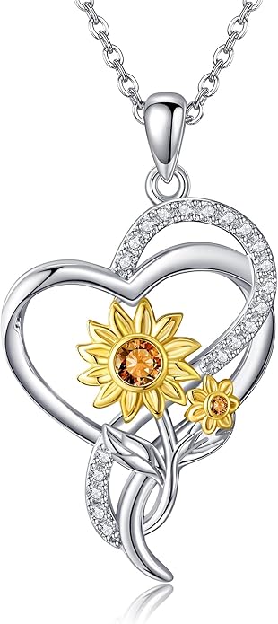 Tulip Sunflower Rose Lily of the Valley Sterling Silver Flower Heart Pendant Necklace Gifts for Women Mother Flower Lover