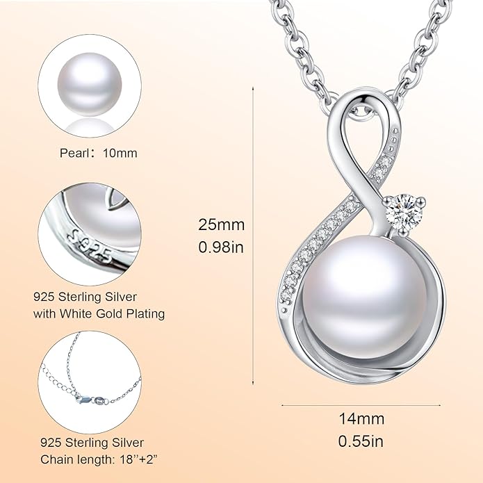 Sebina Pearl Pendant Necklace for Women,925 Sterling Silver Pendant Jewelry,Anniversary Christmas Birthday Valentines Gifts for Wife, Mom, Dauhter, Girlfriend,Her