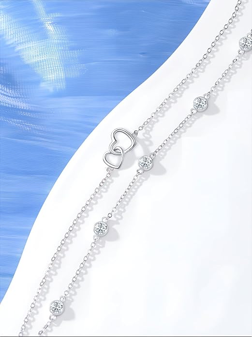 Dorunmo Heart Birthstone Bracelet Anklet for Women 925 Sterling Silver Birthday Jewelry Gifts for Women Wife