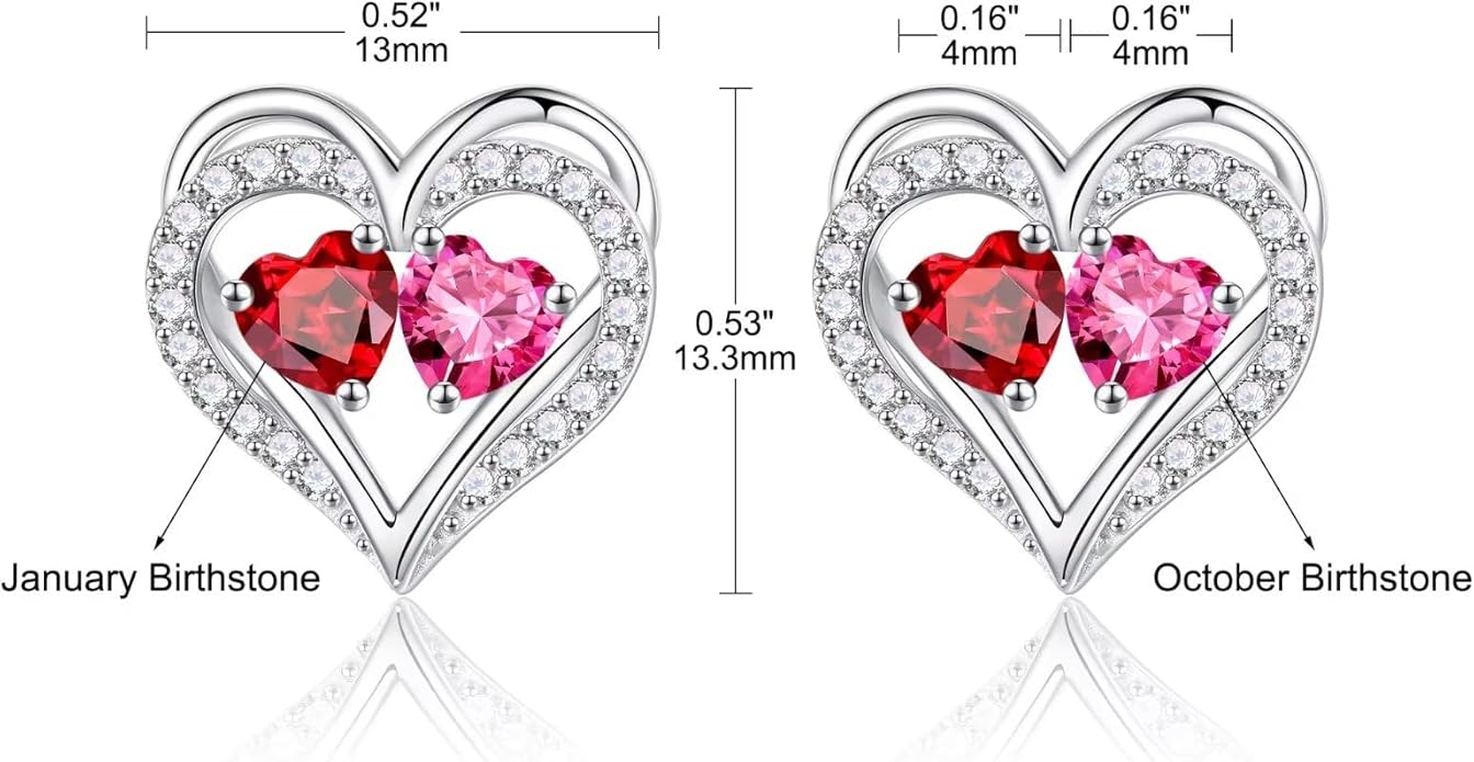 Iefil Birthstone Earrings for Women - 925 Sterling Silver Heart Earrings Anniversary Birthday Gifts for Women Wife Girlfriend Mom