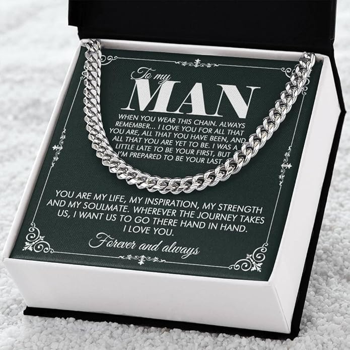 VIRAGIL To My Man Necklace Chain for Men, Silver Stainless Steel Chain Jewelry, Romantic Gift from Partner for Birthday Valentine or Everyday Wear with Meaning