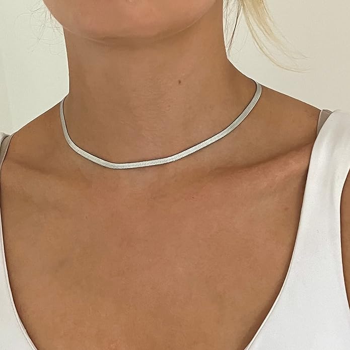 CHESKY Gold Necklace for Women-14K Gold Plated/Sterling Silver Plated Snake Chain Necklace Dainty Simple Chunky Herringbone Necklace Choker Necklaces Jewelry for Women