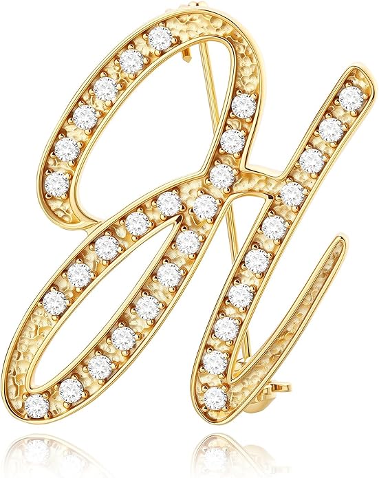 Cicy Bell A-Z Initial 26 Letter Brooch Pins 18k Gold Plated Cubic Zirconia Breastpin Name Personalized Gifts for Women Men