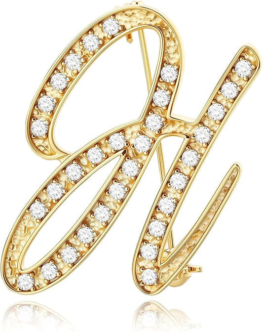 Cicy Bell A-Z Initial 26 Letter Brooch Pins 18k Gold Plated Cubic Zirconia Breastpin Name Personalized Gifts for Women Men