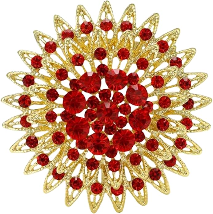 Vintage Rhinestone Round Flower Brooch Pin for Women,Sparkling Floral Lapel Pins Fashion Crystal Cluster Brooches Elegant Dress Accessories Christmas Wedding Jewelry