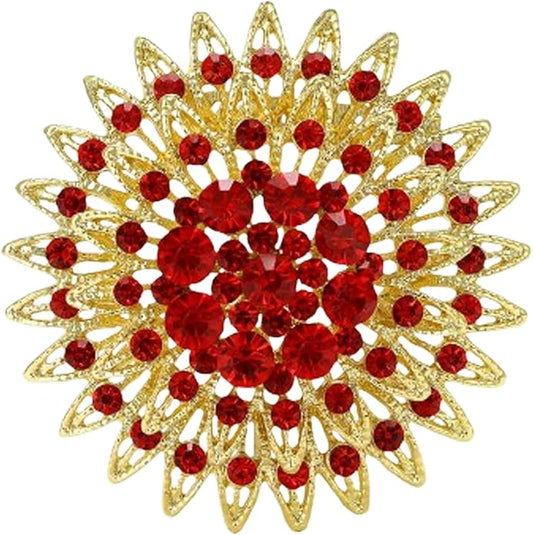 Vintage Rhinestone Round Flower Brooch Pin for Women,Sparkling Floral Lapel Pins Fashion Crystal Cluster Brooches Elegant Dress Accessories Christmas Wedding Jewelry