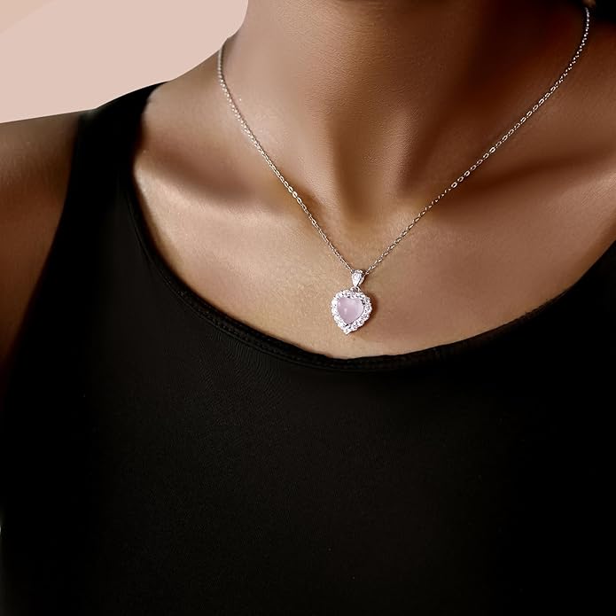 Pendant Necklaces for Women 925 Sterling Silver with Moissanite & Genuine Jewelry, Lucky Clover, Butterfly, Pink Crystal Heart Design, 14K White Gold Plated Nacklace, Mom Wife Women's Birthday Gifts