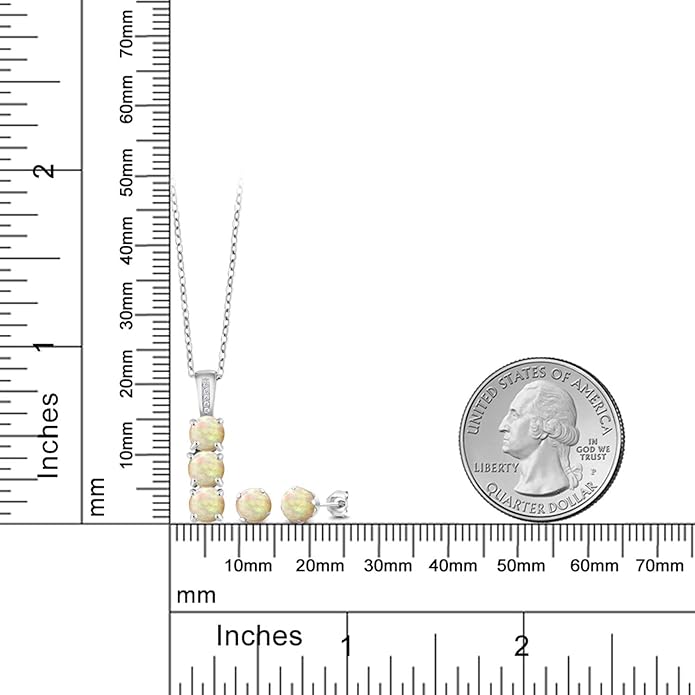 Gem Stone King 925 Sterling Silver 5MM Gemstone Birthstone and White Diamond 3-Stone Pendant and Earrings Jewelry Set For Women | With 18 Inch Chain