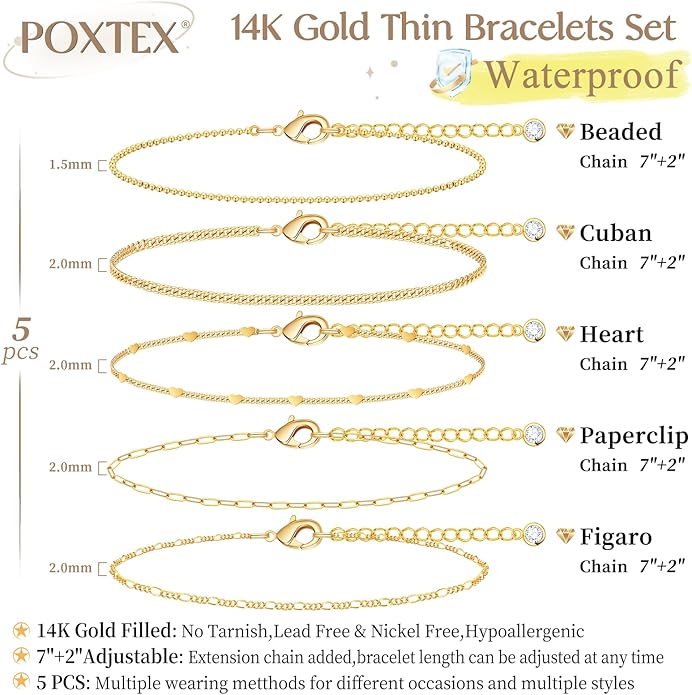 Gold Bracelets for Women Non Tainish,Dainty Bracelets Stack for Women Trendy, Gold Plated Cuff Bracelets Stack With Beaded Cuban Paperclip Snake Rope Bangle Hand Chain Jewelry Gifts for Women