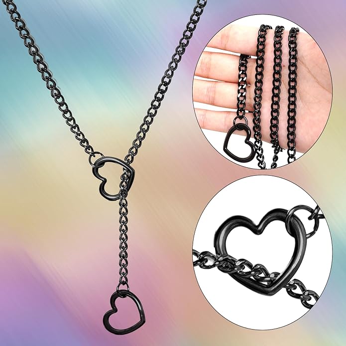 Marrywindix Heart Slip Chain Necklaces Stainless Steel Y-Necklace Choker Necklace Cuban Punk Gothic Collar Chain for Women