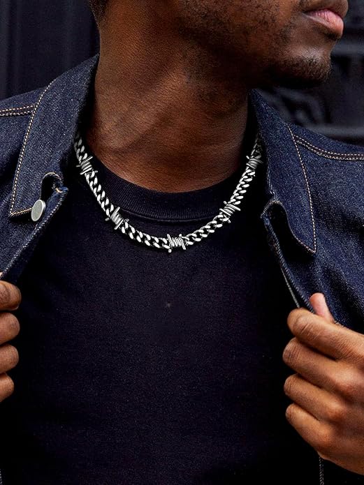 Bestyle Barbed Wire Necklace 5/7/9/12mm Mens Chain Necklaces Hip-hop Punk Gothic Stainless Steel Chain Heavy Thick Cuban Link Chain for Men Women, Length 16/18/20 Inch