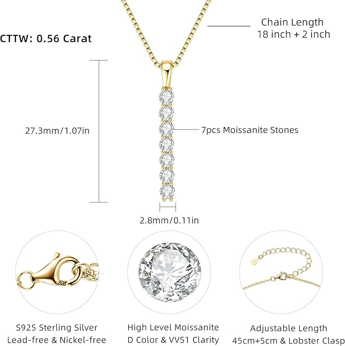 AINUOSHI Lab Created Moissanite Bar Necklace 0.56 cttw Imitation Diamond Alternative Necklace for Women S925 Sterling Silver Y Necklace Simple Fashion Jewelry Gifts for Women