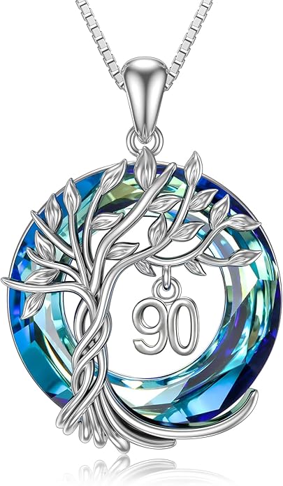 TOUPOP Birthday Gifts for Women 925 Sterling Silver Tree of Life Year Old Necklace Circle Crystal Jewelry Christmas Gifts for Her Wife Mom Mother Grandma Grandmother