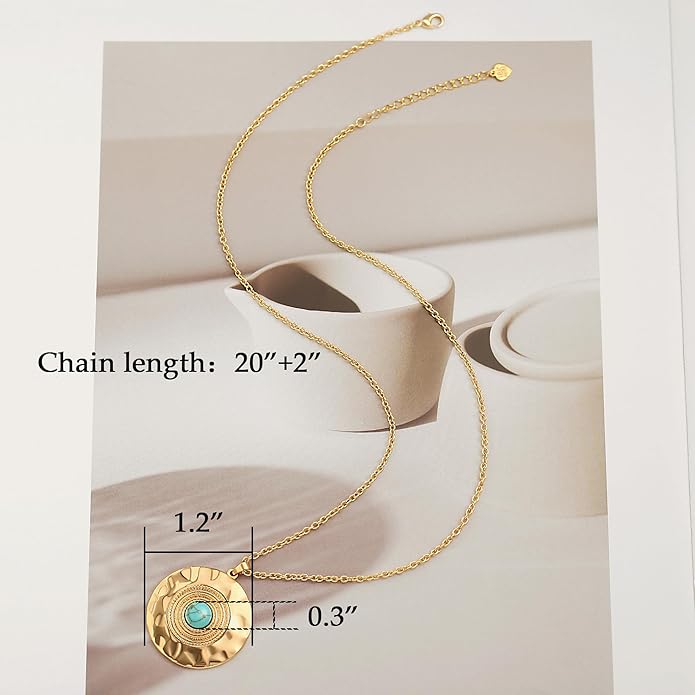 CANEVINKA 18K Gold Plate Coin Pendant Necklace for Women Dainty Compass Sunflower Necklaces Personalized Chain Layered Jewelry