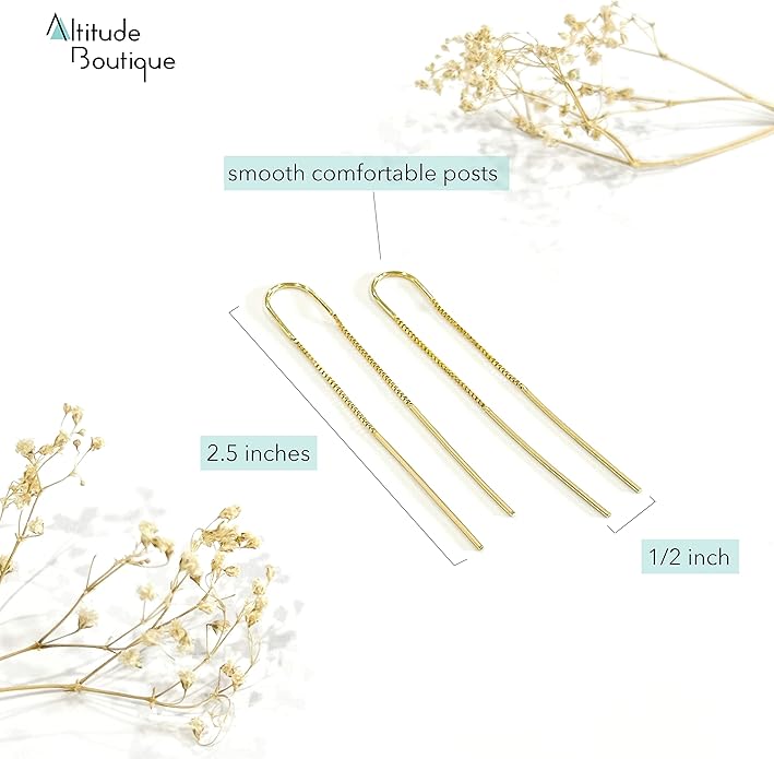 Altitude Boutique Threader Chain Earrings for Women | Gold Vermeil or Sterling Silver Long Dangle Earrings | Gold Drop Earrings Long Chain Earrings for Women, Dangle Earrings