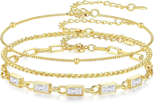 Gold Birthstone Bracelet for Women, 18K Gold Plated Layered Jewelry Bracelet Set, Women Dainty Stackable Bracelets Link Paperclip Chain Valentines Day Gift for Women