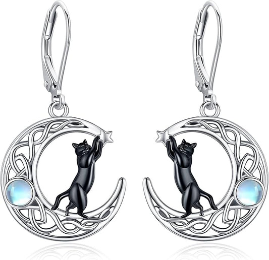 Sterling Silver Tree of Life/Flower/Bee/Animals/Cat/Hummingbird Dangle Earrings Moonstone Turquoise Drop Leverback Earrings Jewelry Gifts