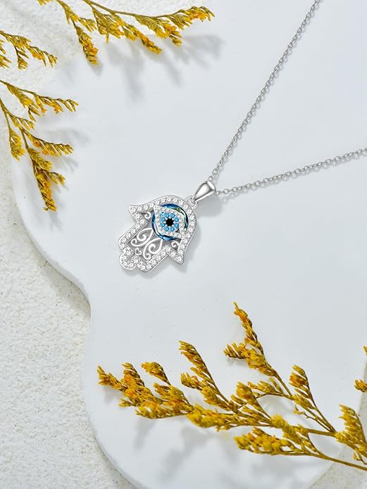 WINNICACA Sterling Silver Evil Eye Necklace Protection Crystal Pendant for Women Good Luck Vintage Evil Eye Pendant Jewelry Birthday Gifts for Women Friend Female