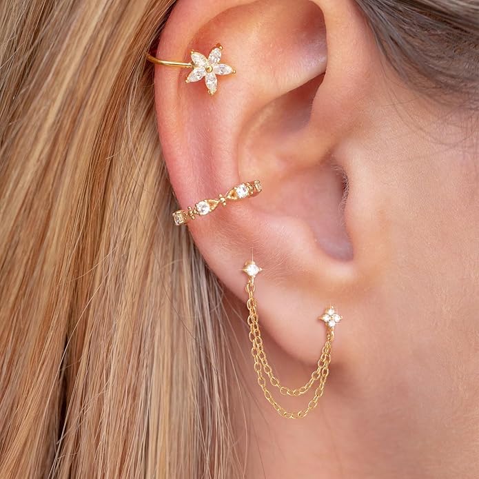 Freekiss Gold Chain Studs Earrings for Women Trendy: Hypoallergenic 14K Gold Plated Dangle Earrings Dainty Small Long Chain Earring Set Fashion Gold Jewelry for Women