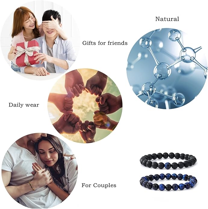 MengPa Mens Beaded Bracelets Couples Matching Bracelet Set Lava Rock Beads for Women Stone Jewelry