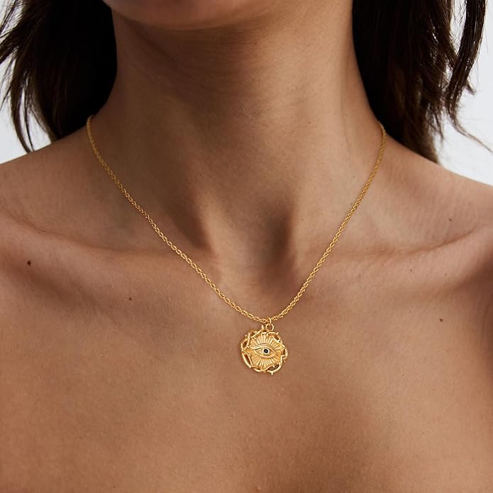 BENEIGE Gold Necklace for Women 14K Gold Plated Evil Eye Necklace Trendy Gold Pendant Necklace Jewelry For Women