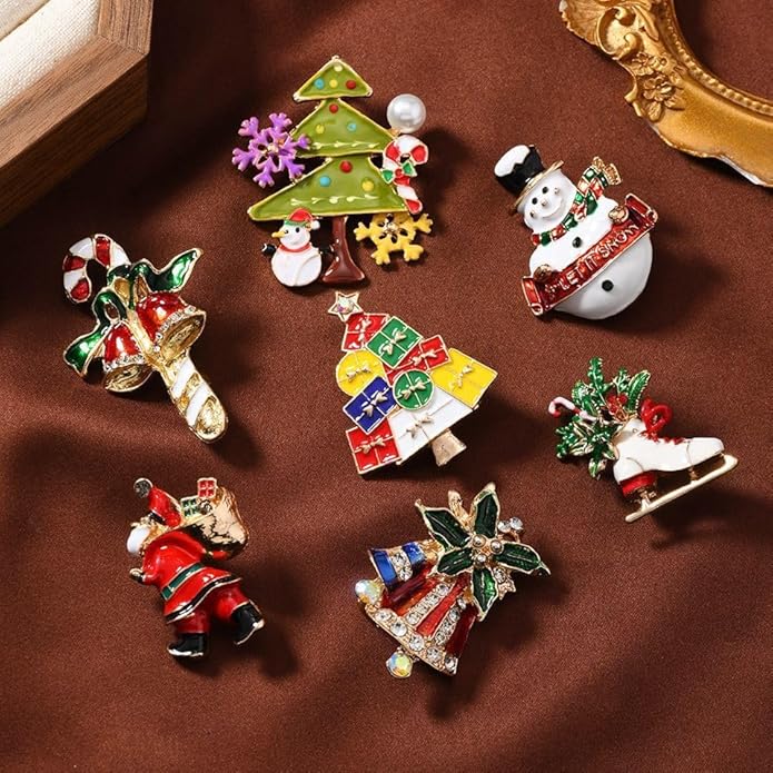ONLYJUMP Christmas Bell Brooch Pins for Women Girls Lovely Crystal Christmass Tree Snowflake Bell Reindeer Snowman Brooches Colorful Xmas Enamel Pins Holiday Party Gift