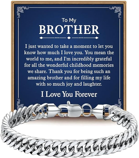 IEFLIFE Bracelet Gifts for Men Him - Silver/Black Stainless Steel Cuban Link Chain Bracelet Gifts for Son Grandson, Fathers Day Anniversary Birthday Gift for Men Husband, 8mm Bracelets Gift Jewelry