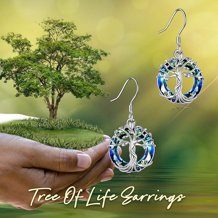 TOUPOP Tree of Life Earrings 925 Sterling Silver Family Tree Dangle Drop Earrings Crystal Jewelry Birthday Christmas Gifts for Women Her