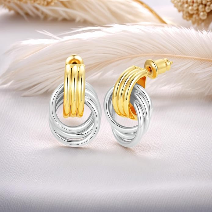 Trendy 14K Gold Plated Knot Earrings are Thick and Charming Pendant Earrings for Women They are Lightweight Hypoallergenic Fashion Accessories Jewelry Gifts for Women
