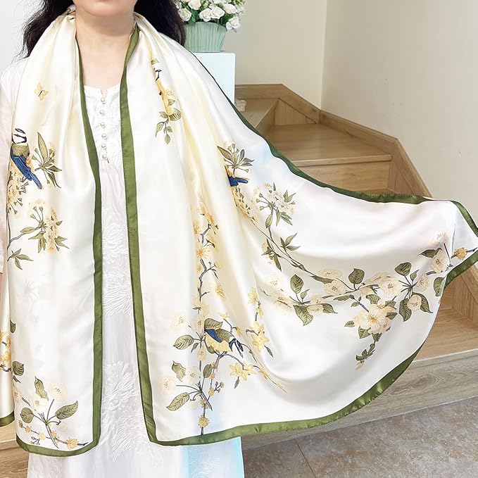 Long Silk Like Scarf Lightweight Satin Scarves Large Sunscreen Shawl Wrap for Women