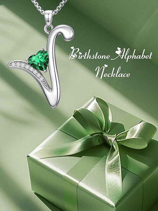 Christmas Gifts for Women Alphabet A to Z Initial Birthstone Pendant Necklaces for Women - 18k White Gold Plated Personalized Name Jewelry Valentine Mothers Day Birthday Gifts for Women Her Girlfriend