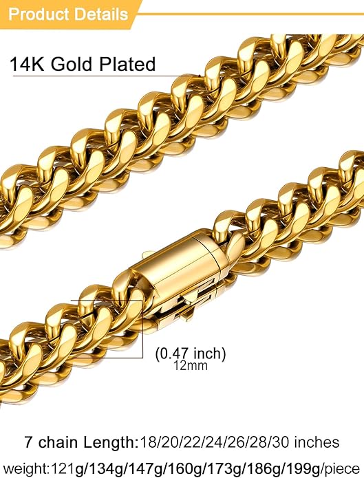 U7 Cuban Link Chain Necklace for Men, Stainless Steel/Black/Gold Mens Necklaces, Chunky Curb Chain Necklace in 6/9/12mm Width 18-30 Inches, Thick Choker Jewelry with Box Packed