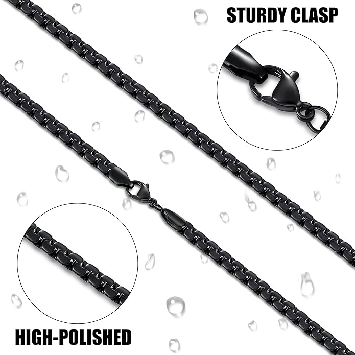 Fiusem Flat Box Chains for Men, 14k Gold Plated Stainless Steel Chain Necklace, 2.5/3/4/4.5/5mm Necklaces for Men and Women 16-28 Inch