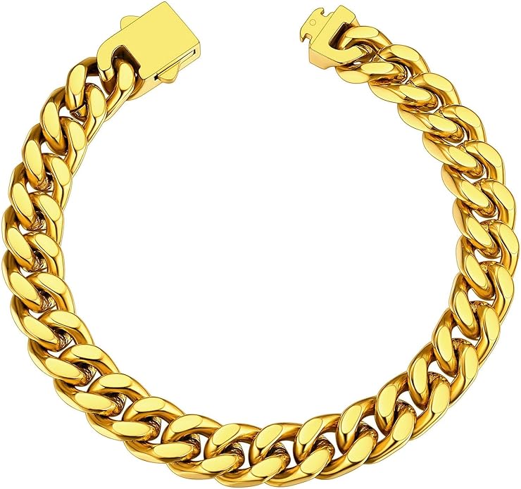 ChainsHouse Stainless Steel Cuban Link Bracelet for Men, 5mm/7mm/9mm/12mm Width, 7.5"/8.3"/9" Length, Black/18K Gold Plated Chain Wrist Bracelets for Men, with Gift Box