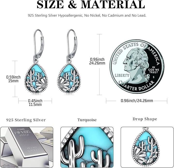 Western Earrings for Women 925 Sterling Silver Turquoise Western Country Dangle Drop Earrings Country Jewelry Gifts for Cowgirl Cowboy