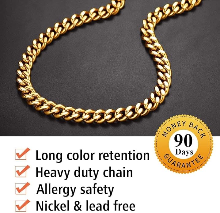 FindChic Men Curb Chain Necklace 18K Gold Plated/Stainless Steel/Black Chunky Double Tight Cuban Link Hip Hop Neck Chains for Men Boys 3.5MM/5MM/6MM/7MM/9MM/12MM 14''-30'' 8 Length Options (Send Gift Box)