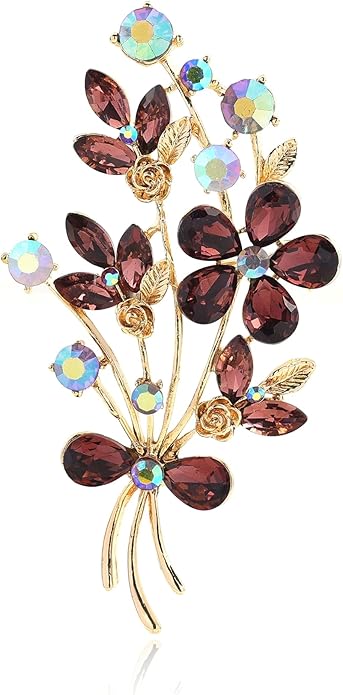 YOQUCOL Red Colour Zircon Crystal Poppy Flower Bouquet Shape Brooch Pins for Woman Gift
