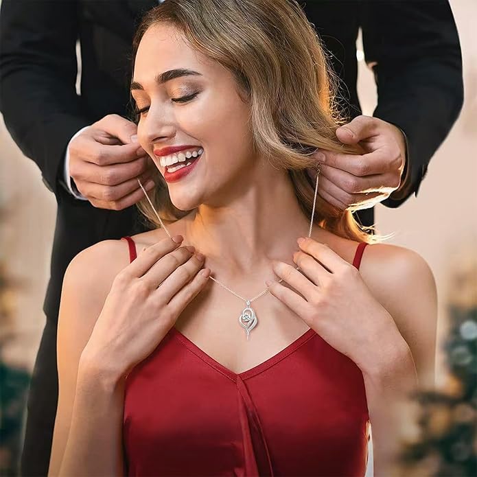 G&GEMSJEW Heart Necklaces for Women, 1-2 Carats Moissanite, 18K White Gold-Plated 925 Sterling Silver Round Brilliant Cut Moissanite Imitation Diamond Necklaces, Jewelry Gifts for Christmas Valentine's Day,Anniversary Present for Wife Women