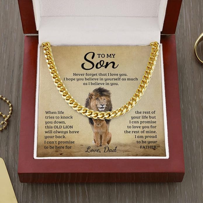 FG Family Gift Mall To My Son From Mom, Son Gifts From Mom and Dad, Mother and Son Necklace, Birthday Gift For My Son Graduation Christmas Cuban Link Chain Necklace Present