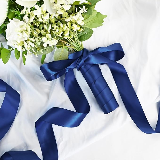 LEEQE Double Face Satin Ribbon 1-1/2 inch X 50 Yards Polyester Navy Blue Ribbon for Gift Wrapping Very Suitable for Weddings Party Hair Bow Invitation Decorations and MoreDecorations and More