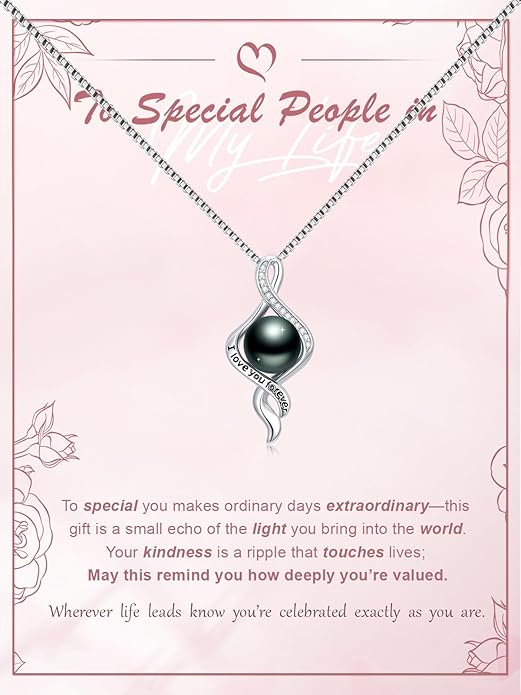 KANNSOAR Tahitian Black Pearl 18K White Gold Plated Sterling Silver Heart/Infinity/Four Leaf Clover Pendant Necklace Jewelry Gifts for Women Wife Mom Girlfriend Wedding Birthday Anniversary Christmas