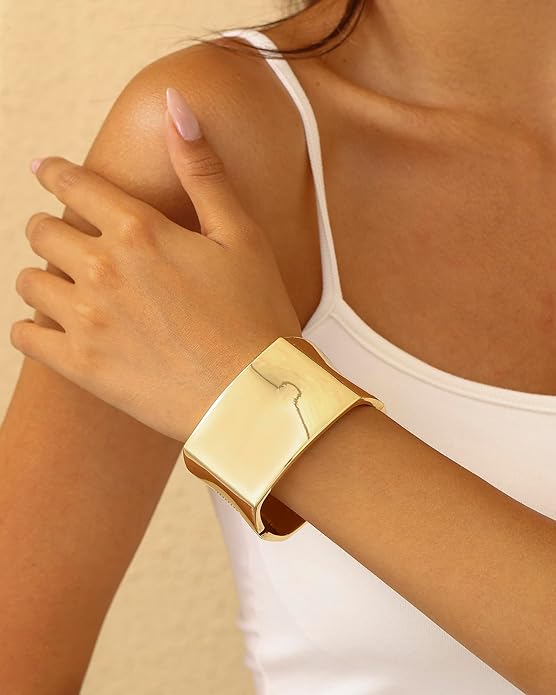 Bangle Bracelets for Women | 14K Gold Plated Trendy Wide Bracelets | Hinged Arm Cuff Bangles Chunky Bracelet for Women