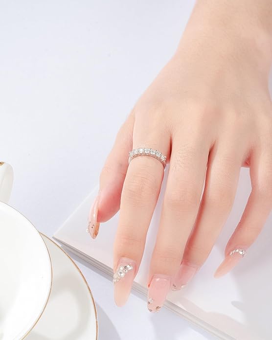 Moissanite Wedding Band Wedding Rings for Women D Color VVS1 Clarity, 925 Sterling Silver with 18K White Gold Plated Engagement Ring Anniversary Band Ideal Gift for Women Size 5~10
