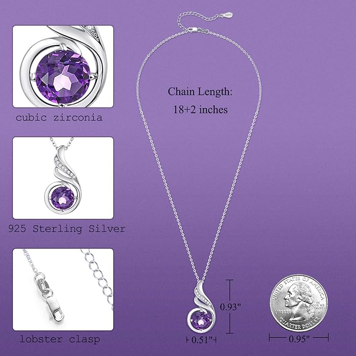 TANGPOET Birthstone Gemstone Necklaces for Women 925 Sterling Silver Dainty Pendant Jewelry Valentines Mothers Day Christmas Birthday Gifts for Mom Girlfriend Wife Daughter