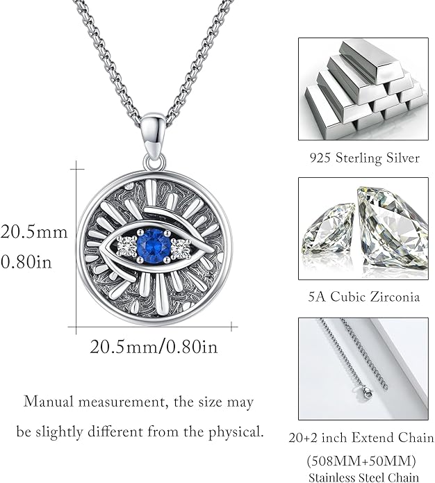 Evil Eye Necklace for Women 925 Sterling Silver, Protection Necklace with Blue Evil Eye Charm, Evil Eye/Lotus Pendant Jewelry, Birthday Christmas Gifts for Her
