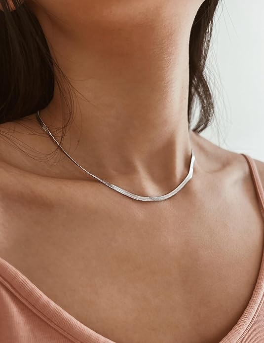 CHESKY Gold Necklace for Women-14K Gold Plated/Sterling Silver Plated Snake Chain Necklace Dainty Simple Chunky Herringbone Necklace Choker Necklaces Jewelry for Women
